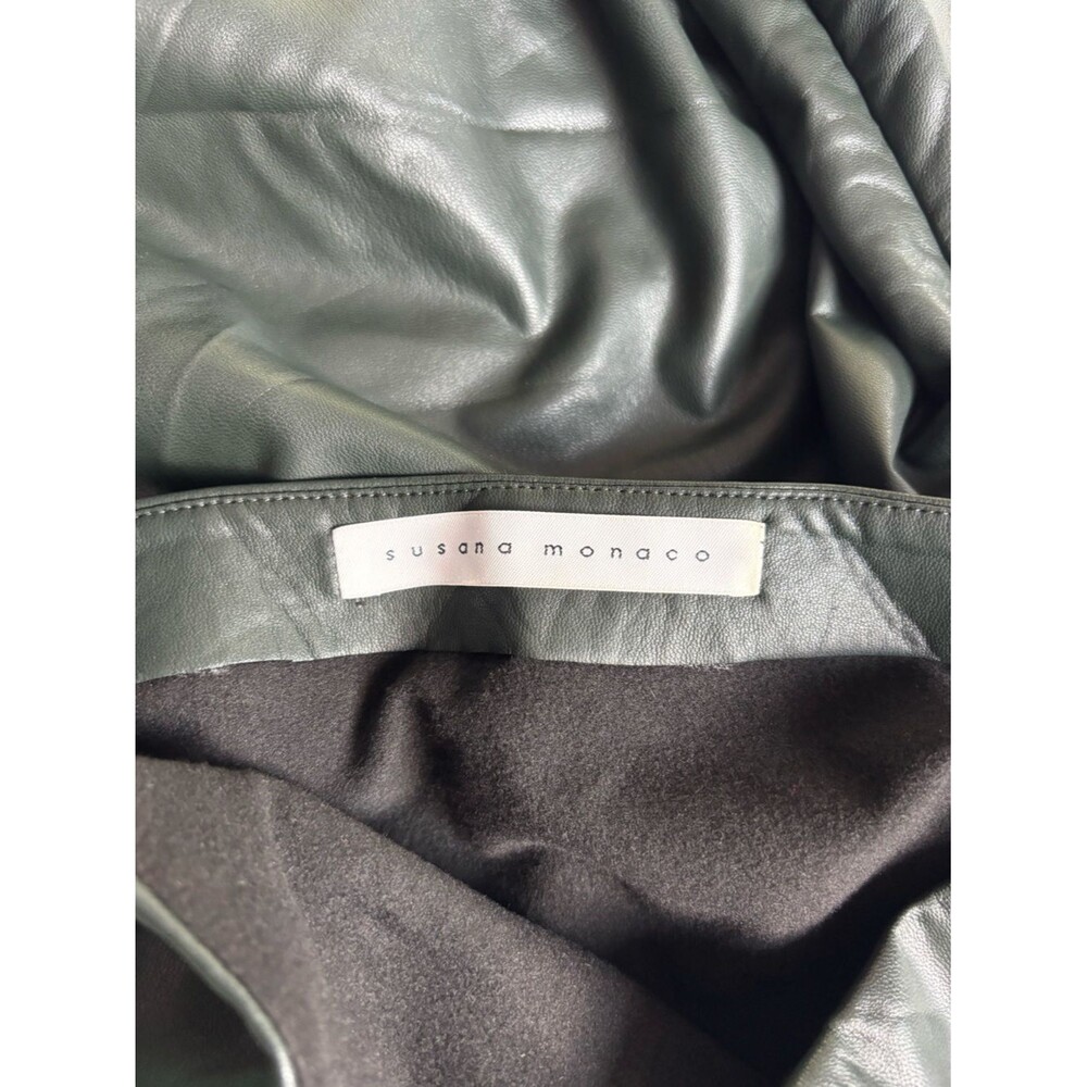 Susana Monaco Faux Leather Green Black Strapless Ruched Mini Dress Small - Picture 5 of 15